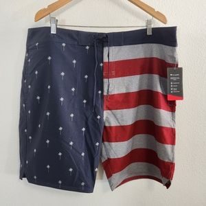 Travis Mathew Board Shorts Mens 42 Hybrid Swim Flag Palm Performance July 4th